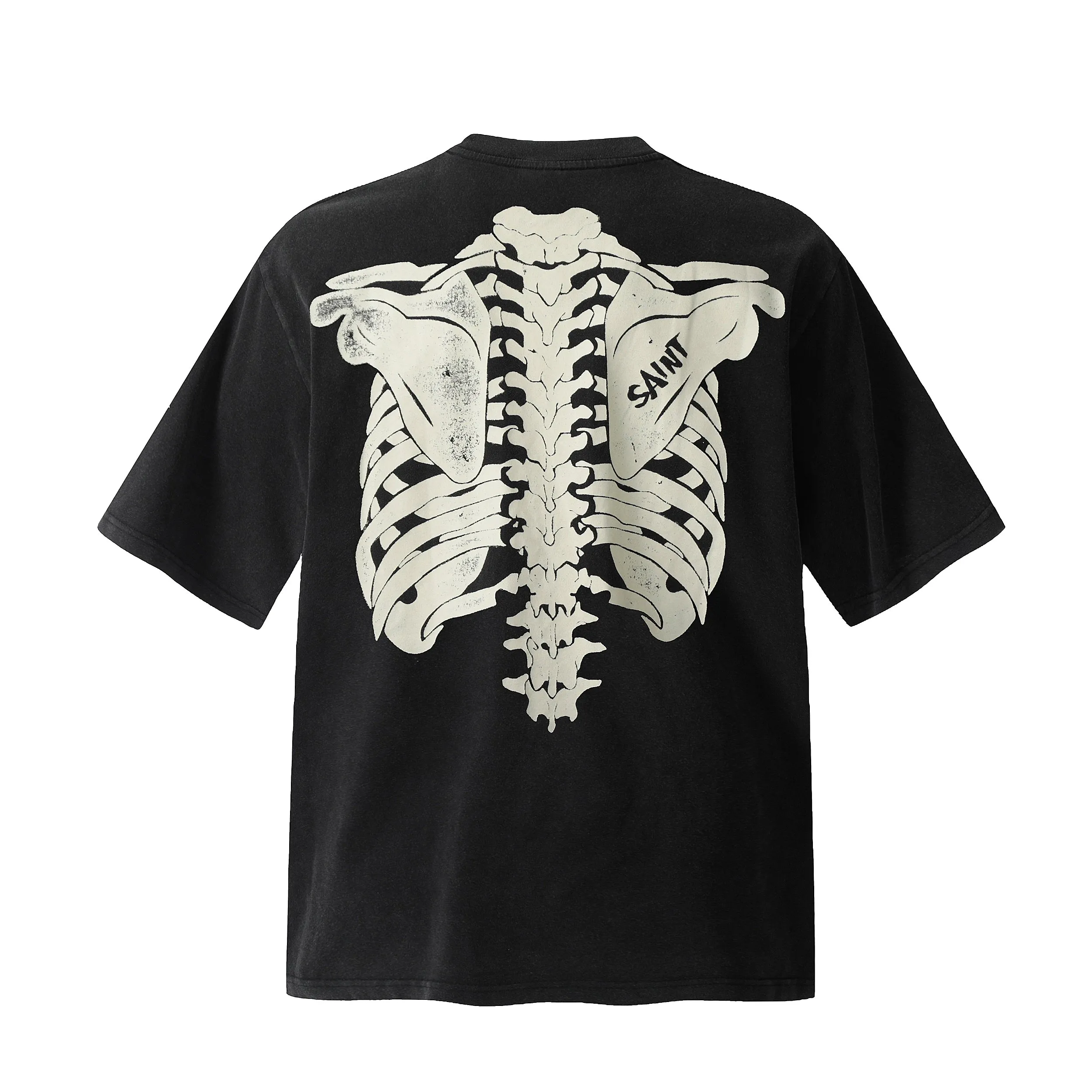 Saint washed vintage skeleton short-sleeved T-shirt Color: washed black Wholesale price: 118 Size: M L XL XXL Style number: 2147